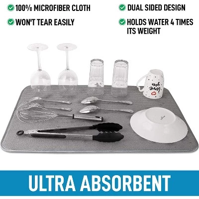 Zulay Kitchen XL 24” x 17” Microfiber Dish Drying Mat - Ultra Absorbent Dish Drying Mats For Kitchen Counter & Table - Dual Sided Dish Mat (Gray) 7 Zulay Kitchen XL 24” x 17” Microfiber Dish Drying Mat - Ultra Absorbent Dish Drying Mats For Kitchen Counter & Table - Dual Sided Dish Mat (Gray) - Image 5