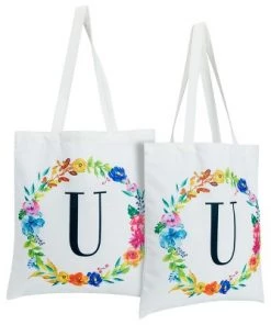 Okuna Outpost 2 Pack Monogrammed Initial Tote Bags, Reusable Grocery Bag for Women, Embroidered, White, 29 in. 44 Okuna Outpost 2 Pack Monogrammed Initial Tote Bags, Reusable Grocery Bag for Women, Embroidered, White, 29 in. -Kitchen Storage shop unnamed file 2751