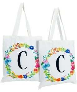 Okuna Outpost 2 Pack Monogrammed Initial Tote Bags, Reusable Grocery Bag for Women, Embroidered, White, 29 in. 45 Okuna Outpost 2 Pack Monogrammed Initial Tote Bags, Reusable Grocery Bag for Women, Embroidered, White, 29 in. -Kitchen Storage shop unnamed file 2752