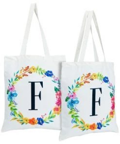 Okuna Outpost 2 Pack Monogrammed Initial Tote Bags, Reusable Grocery Bag for Women, Embroidered, White, 29 in. 46 Okuna Outpost 2 Pack Monogrammed Initial Tote Bags, Reusable Grocery Bag for Women, Embroidered, White, 29 in. -Kitchen Storage shop unnamed file 2753