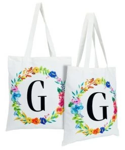 Okuna Outpost 2 Pack Monogrammed Initial Tote Bags, Reusable Grocery Bag for Women, Embroidered, White, 29 in. 49 Okuna Outpost 2 Pack Monogrammed Initial Tote Bags, Reusable Grocery Bag for Women, Embroidered, White, 29 in. -Kitchen Storage shop unnamed file 2756