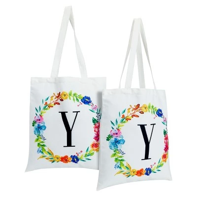 Okuna Outpost 2 Pack Monogrammed Initial Tote Bags, Reusable Grocery Bag for Women, Embroidered, White, 29 in. 19 Okuna Outpost 2 Pack Monogrammed Initial Tote Bags, Reusable Grocery Bag for Women, Embroidered, White, 29 in. - Image 17