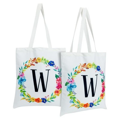 Okuna Outpost 2 Pack Monogrammed Initial Tote Bags, Reusable Grocery Bag for Women, Embroidered, White, 29 in. 20 Okuna Outpost 2 Pack Monogrammed Initial Tote Bags, Reusable Grocery Bag for Women, Embroidered, White, 29 in. - Image 18