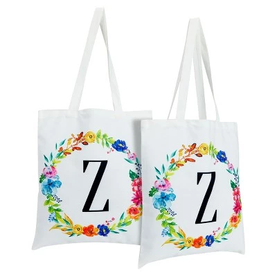 Okuna Outpost 2 Pack Monogrammed Initial Tote Bags, Reusable Grocery Bag for Women, Embroidered, White, 29 in. 21 Okuna Outpost 2 Pack Monogrammed Initial Tote Bags, Reusable Grocery Bag for Women, Embroidered, White, 29 in. - Image 19
