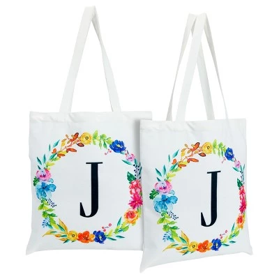 Okuna Outpost 2 Pack Monogrammed Initial Tote Bags, Reusable Grocery Bag for Women, Embroidered, White, 29 in. 22 Okuna Outpost 2 Pack Monogrammed Initial Tote Bags, Reusable Grocery Bag for Women, Embroidered, White, 29 in. - Image 20