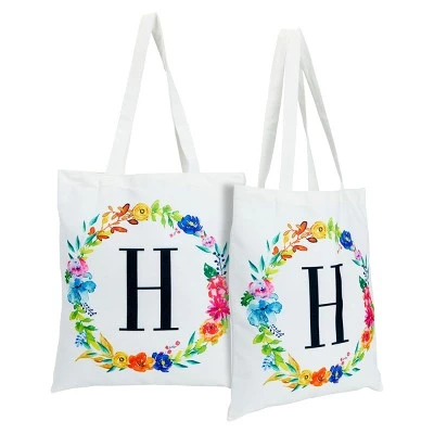 Okuna Outpost 2 Pack Monogrammed Initial Tote Bags, Reusable Grocery Bag for Women, Embroidered, White, 29 in. 23 Okuna Outpost 2 Pack Monogrammed Initial Tote Bags, Reusable Grocery Bag for Women, Embroidered, White, 29 in. - Image 21