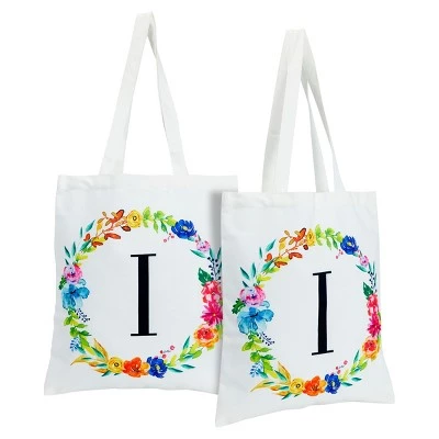 Okuna Outpost 2 Pack Monogrammed Initial Tote Bags, Reusable Grocery Bag for Women, Embroidered, White, 29 in. 24 Okuna Outpost 2 Pack Monogrammed Initial Tote Bags, Reusable Grocery Bag for Women, Embroidered, White, 29 in. - Image 22