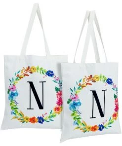 Okuna Outpost 2 Pack Monogrammed Initial Tote Bags, Reusable Grocery Bag for Women, Embroidered, White, 29 in. 56 Okuna Outpost 2 Pack Monogrammed Initial Tote Bags, Reusable Grocery Bag for Women, Embroidered, White, 29 in. -Kitchen Storage shop unnamed file 2763
