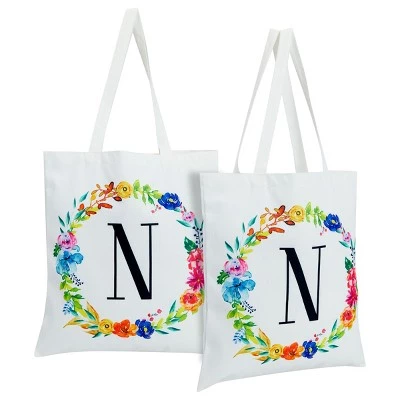 Okuna Outpost 2 Pack Monogrammed Initial Tote Bags, Reusable Grocery Bag for Women, Embroidered, White, 29 in. 25 Okuna Outpost 2 Pack Monogrammed Initial Tote Bags, Reusable Grocery Bag for Women, Embroidered, White, 29 in. - Image 23