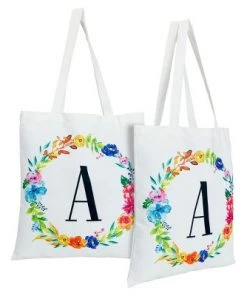 Okuna Outpost 2 Pack Monogrammed Initial Tote Bags, Reusable Grocery Bag for Women, Embroidered, White, 29 in. 58 Okuna Outpost 2 Pack Monogrammed Initial Tote Bags, Reusable Grocery Bag for Women, Embroidered, White, 29 in. -Kitchen Storage shop unnamed file 2765
