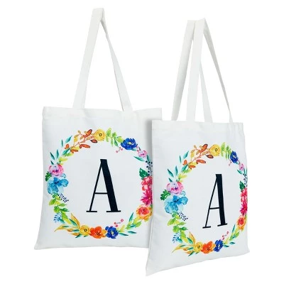 Okuna Outpost 2 Pack Monogrammed Initial Tote Bags, Reusable Grocery Bag for Women, Embroidered, White, 29 in. 27 Okuna Outpost 2 Pack Monogrammed Initial Tote Bags, Reusable Grocery Bag for Women, Embroidered, White, 29 in. - Image 25