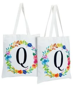 Okuna Outpost 2 Pack Monogrammed Initial Tote Bags, Reusable Grocery Bag for Women, Embroidered, White, 29 in. 60 Okuna Outpost 2 Pack Monogrammed Initial Tote Bags, Reusable Grocery Bag for Women, Embroidered, White, 29 in. -Kitchen Storage shop unnamed file 2767