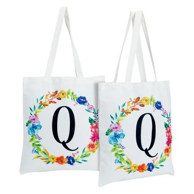 Okuna Outpost 2 Pack Monogrammed Initial Tote Bags, Reusable Grocery Bag for Women, Embroidered, White, 29 in. 29 Okuna Outpost 2 Pack Monogrammed Initial Tote Bags, Reusable Grocery Bag for Women, Embroidered, White, 29 in. - Image 27
