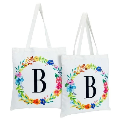 Okuna Outpost 2 Pack Monogrammed Initial Tote Bags, Reusable Grocery Bag for Women, Embroidered, White, 29 in. 30 Okuna Outpost 2 Pack Monogrammed Initial Tote Bags, Reusable Grocery Bag for Women, Embroidered, White, 29 in. - Image 28