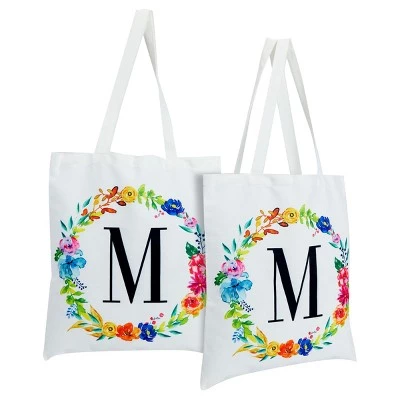 Okuna Outpost 2 Pack Monogrammed Initial Tote Bags, Reusable Grocery Bag for Women, Embroidered, White, 29 in. 31 Okuna Outpost 2 Pack Monogrammed Initial Tote Bags, Reusable Grocery Bag for Women, Embroidered, White, 29 in. - Image 29