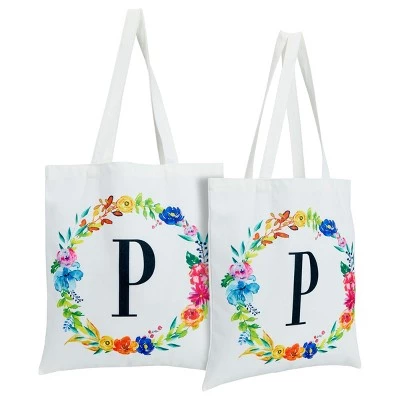 Okuna Outpost 2 Pack Monogrammed Initial Tote Bags, Reusable Grocery Bag for Women, Embroidered, White, 29 in. 32 Okuna Outpost 2 Pack Monogrammed Initial Tote Bags, Reusable Grocery Bag for Women, Embroidered, White, 29 in. - Image 30
