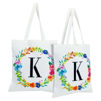 Okuna Outpost 2 Pack Monogrammed Initial Tote Bags, Reusable Grocery Bag for Women, Embroidered, White, 29 in. 33 Okuna Outpost 2 Pack Monogrammed Initial Tote Bags, Reusable Grocery Bag for Women, Embroidered, White, 29 in. - Image 31