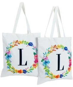 Okuna Outpost 2 Pack Monogrammed Initial Tote Bags, Reusable Grocery Bag for Women, Embroidered, White, 29 in. 65 Okuna Outpost 2 Pack Monogrammed Initial Tote Bags, Reusable Grocery Bag for Women, Embroidered, White, 29 in. -Kitchen Storage shop unnamed file 2772