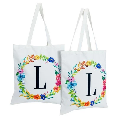 Okuna Outpost 2 Pack Monogrammed Initial Tote Bags, Reusable Grocery Bag for Women, Embroidered, White, 29 in. 34 Okuna Outpost 2 Pack Monogrammed Initial Tote Bags, Reusable Grocery Bag for Women, Embroidered, White, 29 in. - Image 32