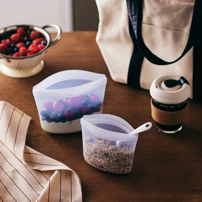 stasher Reusable Food Storage Bag Bundle - Clear - 2 Cups/2pk 3 stasher Reusable Food Storage Bag Bundle - Clear - 2 Cups/2pk