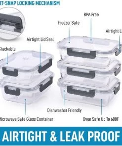 Zulay Kitchen Zulay Large 5 Pack Glass Storage Containers With Lids - 36 oz Glass Food Storage Containers With Lids Airtight Snap Lock