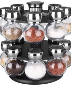 Home Basics 16 Piece Revolving Spice Rack, Black