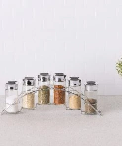 Home Basics Ultra Sleek Half Moon Steel Seasoning and Herbs Organizing Spice Rack with 6 Empty Glass Spice Jars, Chrome