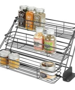 mDesign Metal 3 Tier Pull Down Spice Rack, Storage Shelf Organizer