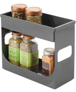 mDesign Spice/Food Kitchen Cabinet Storage Organizer Caddy Rack - Charcoal Gray