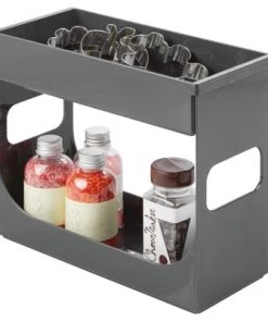 mDesign Spice/Food Kitchen Cabinet Storage Organizer Caddy Rack - Charcoal Gray -Kitchen Storage shop unnamed file 3038