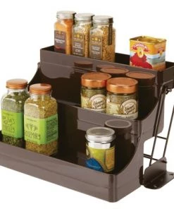 mDesign Plastic 3 Tier Pull Down Spice Rack, Storage Shelf Organizer