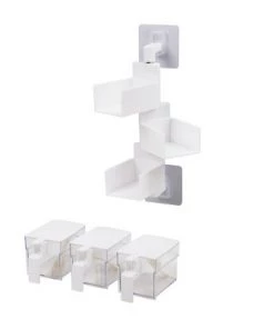 Mind Reader Wall Mounted Three Compartment Rotating Spice Rack Jars with Individual Spoons and Screw-Free Mounting, White