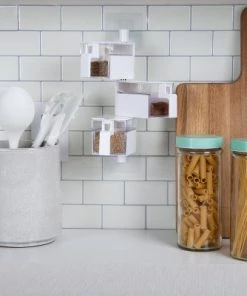 Mind Reader Wall Mounted Three Compartment Rotating Spice Rack Jars with Individual Spoons and Screw-Free Mounting, White -Kitchen Storage shop unnamed file 3057