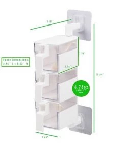 Mind Reader Wall Mounted Three Compartment Rotating Spice Rack Jars with Individual Spoons and Screw-Free Mounting, White -Kitchen Storage shop unnamed file 3058