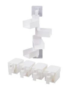 Mind Reader Wall Mounted Four Compartment Rotating Spice Rack Jars with Individual Spoons and Screw-Free Mounting, White -Kitchen Storage shop unnamed file 3062