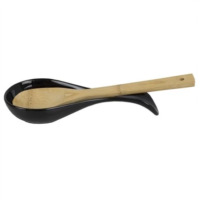 Home Basics Ceramic Spoon Rest, Black 5 Home Basics Ceramic Spoon Rest, Black - Image 3