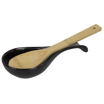 Home Basics Ceramic Spoon Rest, Black 6 Home Basics Ceramic Spoon Rest, Black - Image 4