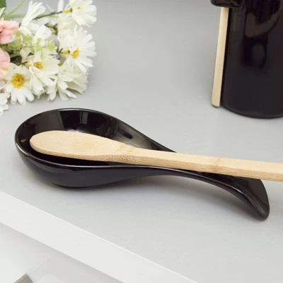 Home Basics Ceramic Spoon Rest, Black 7 Home Basics Ceramic Spoon Rest, Black - Image 5