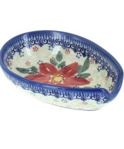Blue Rose Pottery Blue Rose Polish Pottery Poinsettia Small Spoon Rest