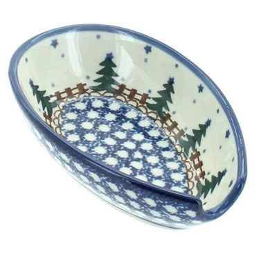Blue Rose Pottery Blue Rose Polish Pottery Rustic Pines Small Spoon Rest 3 Blue Rose Pottery Blue Rose Polish Pottery Rustic Pines Small Spoon Rest
