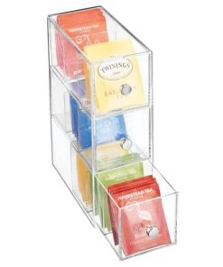 mDesign Plastic Kitchen Storage Tea Organizer, 3 Drawers - Clear