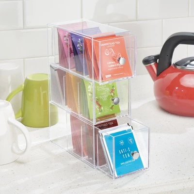 mDesign Plastic Kitchen Storage Tea Organizer, 3 Drawers - Clear 3 mDesign Plastic Kitchen Storage Tea Organizer, 3 Drawers - Clear - Image 2