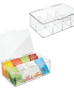 mDesign Stackable Plastic Tea Bag Organizer Kitchen Storage Box, 2 Pack
