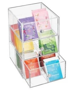 mDesign Plastic Kitchen Storage Tea Organizer, 3 Drawers -18 Sections