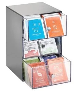 mDesign Plastic Kitchen Storage Tea Organizer, 3 Drawers -18 Sections -Kitchen Storage shop unnamed file 3205