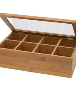 Lipper International Bamboo 8-Compartment Tea Box with Acrylic and Bamboo Lid