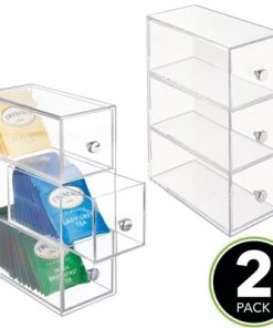 mDesign Plastic Kitchen Storage Tea Organizer, Flips, 3 Drawers -Kitchen Storage shop unnamed file 3223