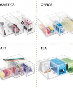 mDesign Plastic Kitchen Storage Tea Organizer, Flips, 3 Drawers -Kitchen Storage shop unnamed file 3224