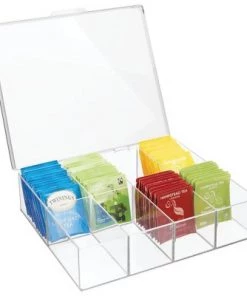 mDesign Tea Storage Organizer Box - 8 Divided Sections, with Lid