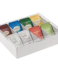 mDesign Tea Storage Organizer Box - 8 Divided Sections, with Lid -Kitchen Storage shop unnamed file 3236